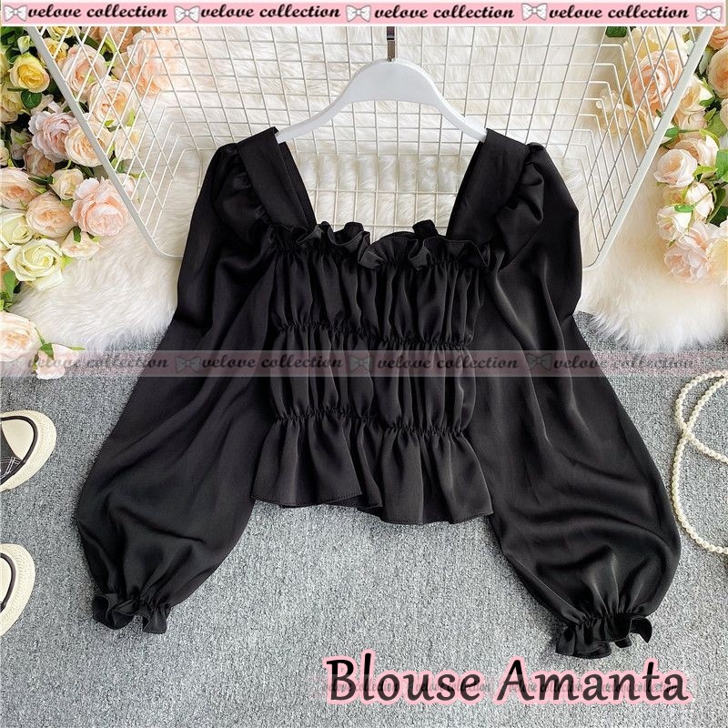 MIA STORY FASHION Ziva Top - Blouse Wanita Lengan Balon Square Neck Hits - Bisa COD-4