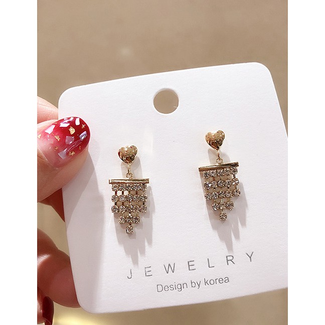 LRC Anting Tusuk Fashion Golden Love Diamond And Chain Tassel Earrings D84947