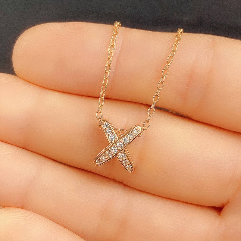 Kalung Rantai Klavikula Bahan Sterling Silver 925 Desain Huruf X Untuk Wanita