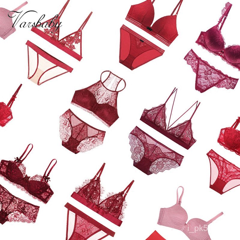 Varsbaby Sexy Lace Red Color Christmas Underwear New Year Bra Set For Women XsRs