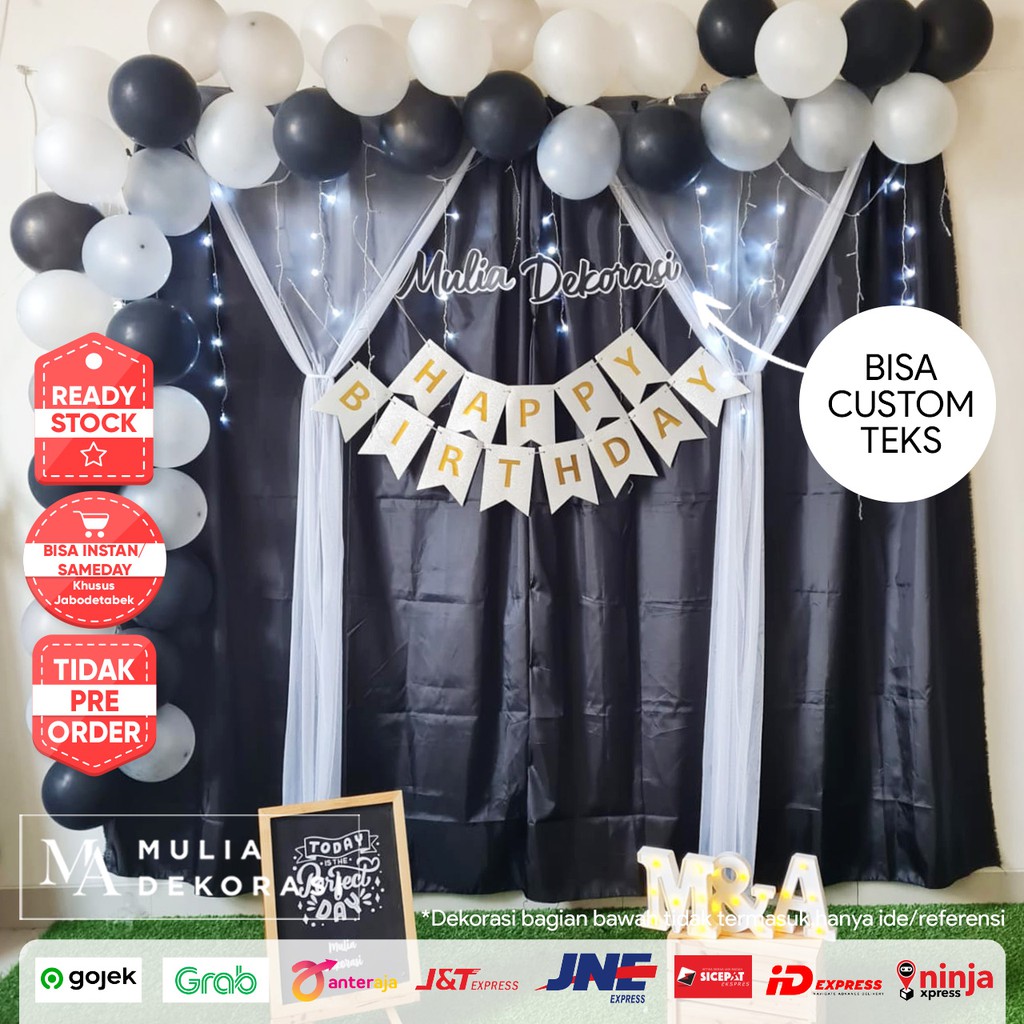 Dekorasi Background Ulang Tahun Tema Monochrome Hitam Putih Photobooth Paket Lengkap