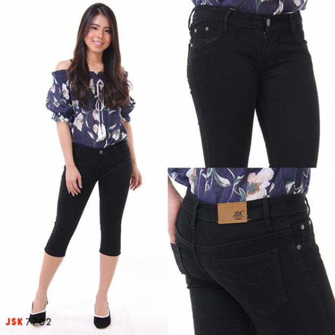 BARANG MURAH CELANA JEANS 7/8 JSK 7702 JUMBO - HITAM, 35