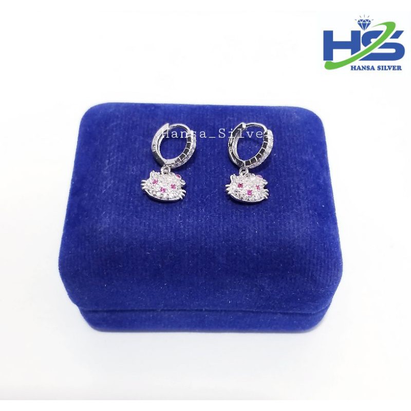 Anting Jepit Hello Kitty Perak Silver Asli 925 Lapis Emas Putih - Anting Wanita Anti Karat