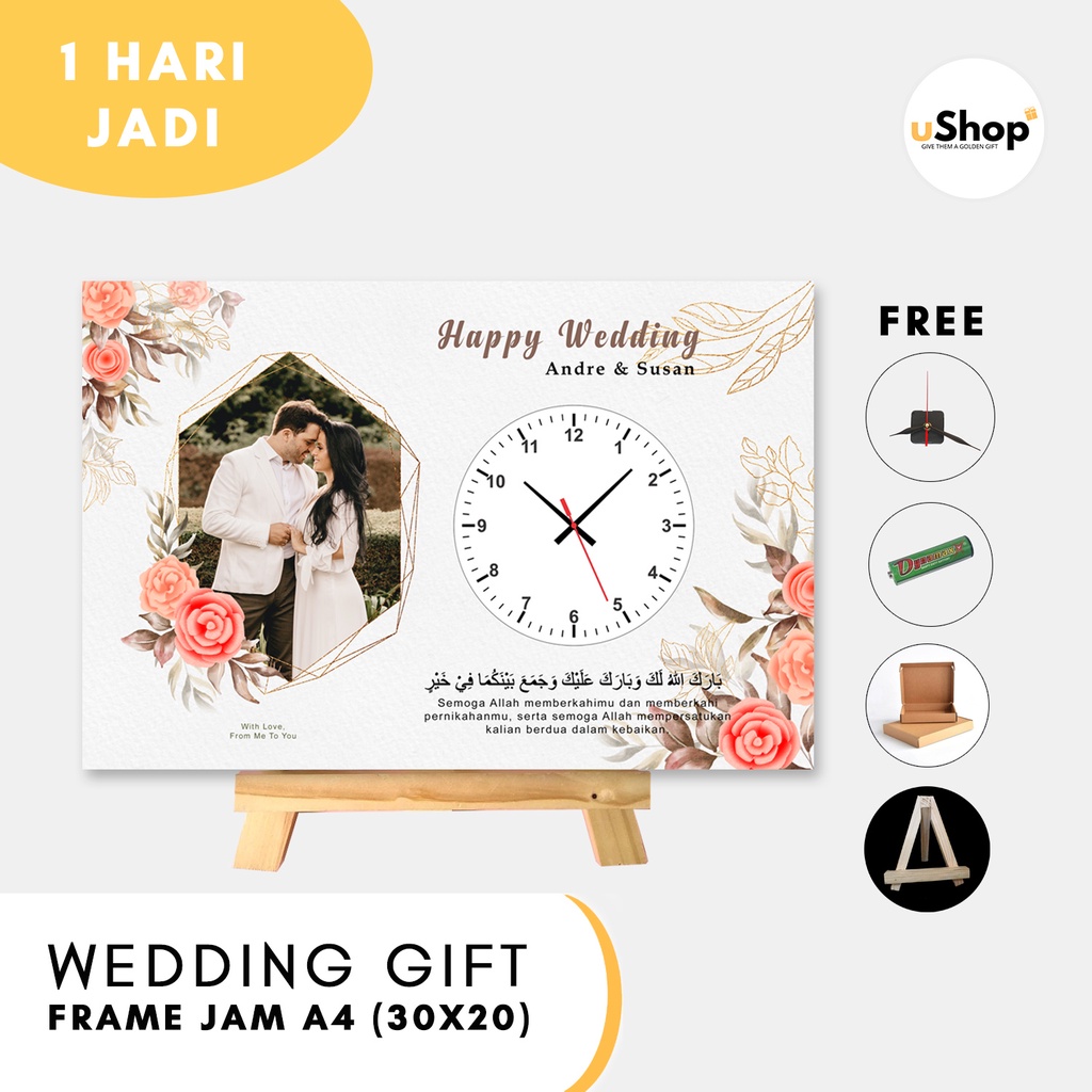 Wedding Gift Jam Dinding Kado Pernikahan Custom Hadiah Unik Pernikahan