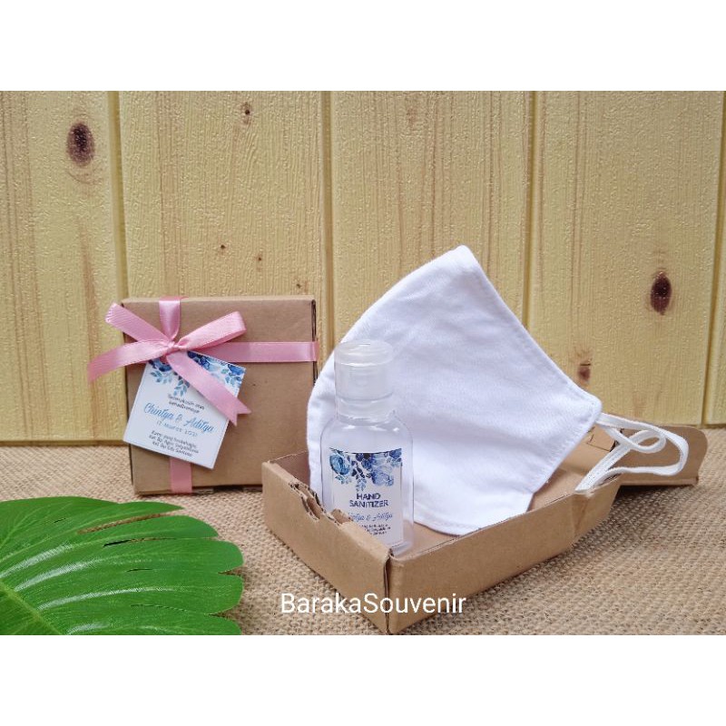 Souvenir pernikahan hand sanitizer 30 ml 30ml + masker kemas box rustic