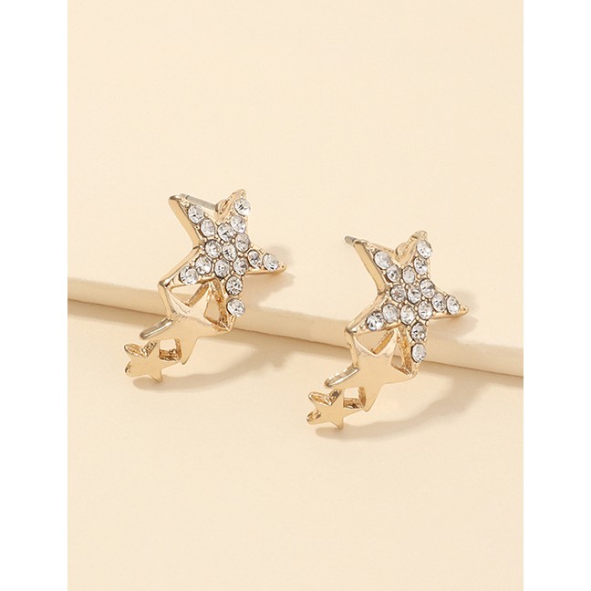LRC Anting Tusuk Fashion Golden Five-pointed Star Diamond Alloy K51476