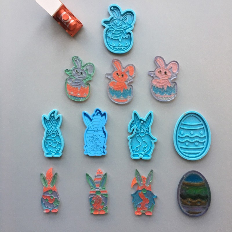 Glitter DIY Crafts Jewelry Epoxy Resin Mold Dwarf Rabbit Keychain Pendant Silicone Mould