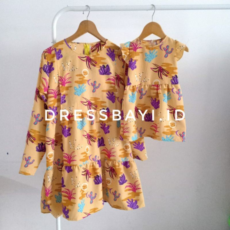 Couple set ibu anak motif Baju kembar ibu anak mustard