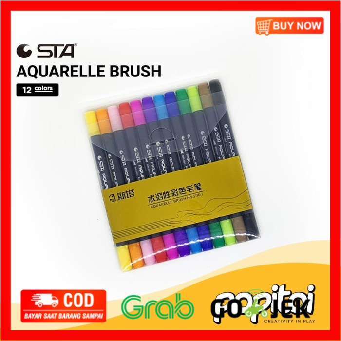 

(BISA COD) STA Aquarelle Water Color Dual Tip Brush Pen - 12 Colors