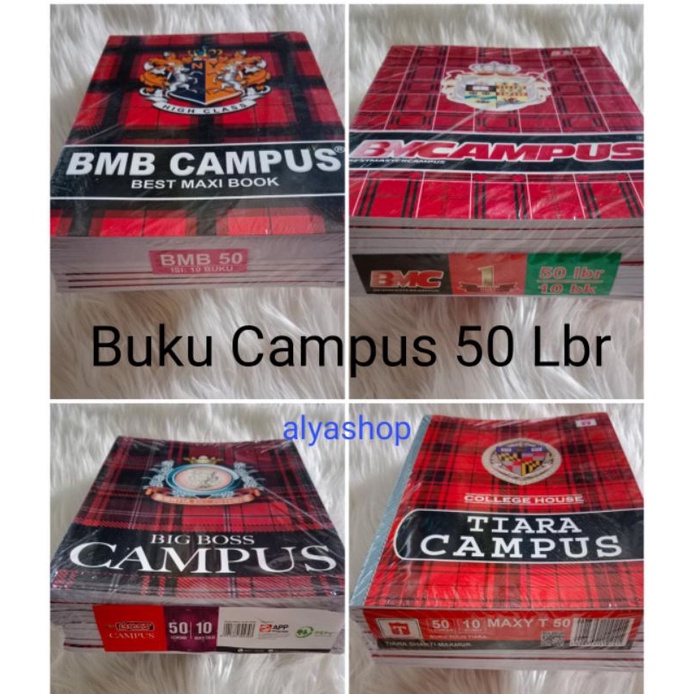 Buku Tulis Campus BMC, BMB, TIARA dan BIG BOSS isi 50 Lembar ( 1pak isi 10 buku)