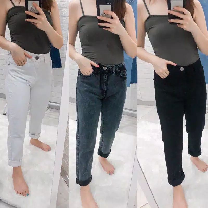 CELANA BOYFREIND JEANS WANITA PLAINT BLACK WHITE 3001 CELANA BOYFREIND JEANS WANITA PLAINT BLACK WHITE 3001