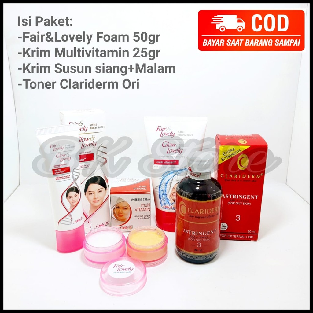 Paket 4in1 Toner Clariderm+Foam 50gr+Multivitamin+Krim Susun