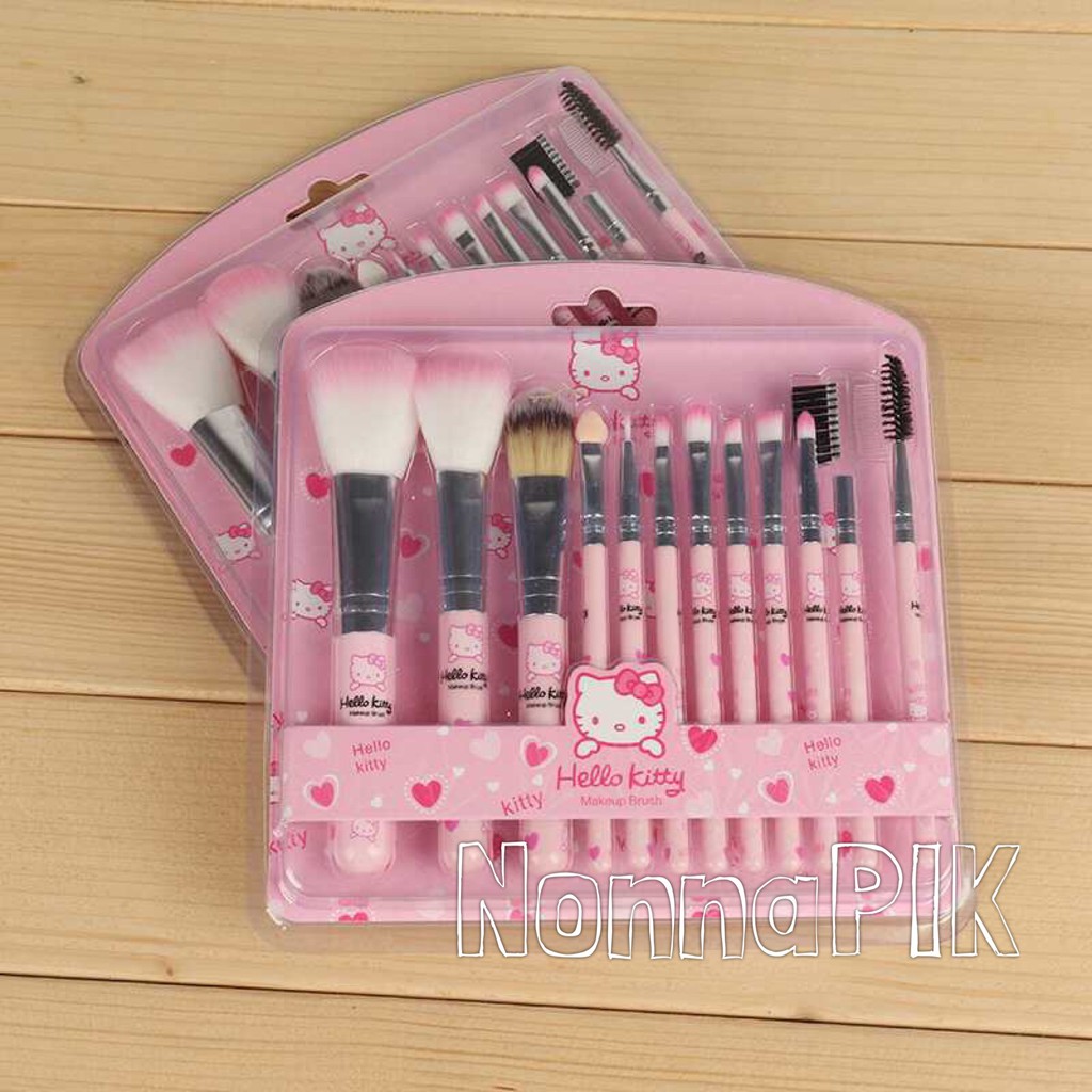 12 Buah Set Kuas Brush Profesional Komplit [ LINE SALLY OR BROWN DAN HELLO KITTY ]