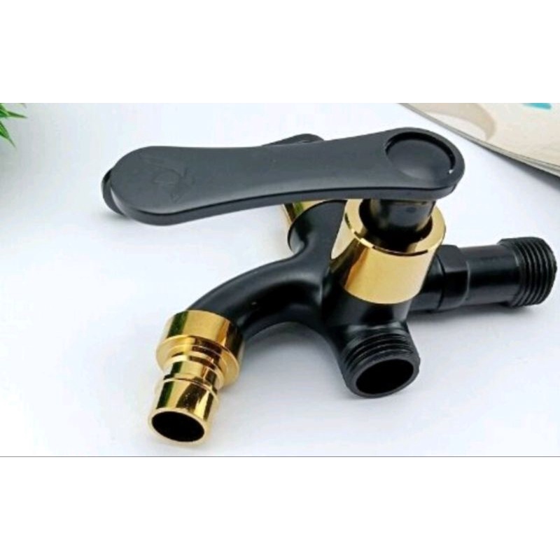 keran Air Double Cabang Black Gold - Kran Cabang Shower Mandi Hitam Emas