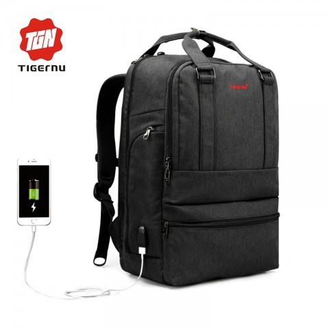 Tas Ransel Original TIGERNU PREMIUM T-B3243 - 15.6 Inch - Leisure Anti-Theft USB Charging Port Black
