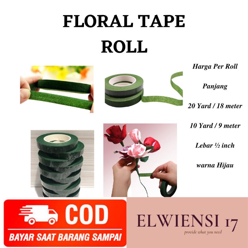 

[COD] FLORAL TAPE/ISOLASI BUNGA/SELOTIP HIJAU LEBAR ½ INCH PANJANG 10 YARD/ 20 YARD WARNA HIJAU KUAT ELASTIS ECER PER ROLL