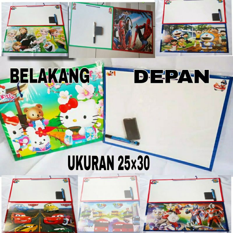 

WHITE BOARD ANAK KARAKTER BONUS SPIDOL DAN PENGHAPUS SPONS UK 30x40