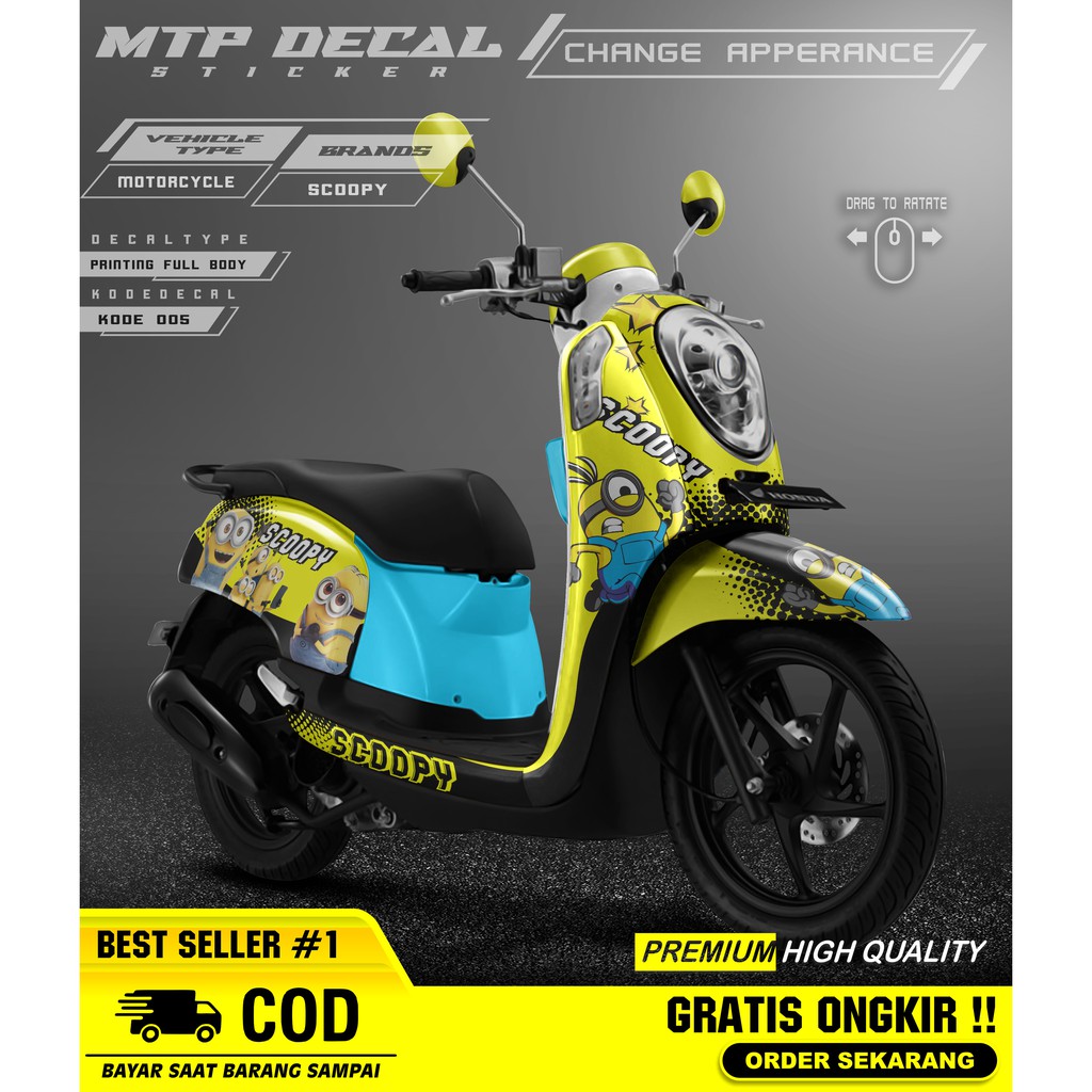 (PROMO) Decal Stiker Scoopy 2013-2016 lama Dekal Sticker Scoopy full body Desain Minion MTP 05