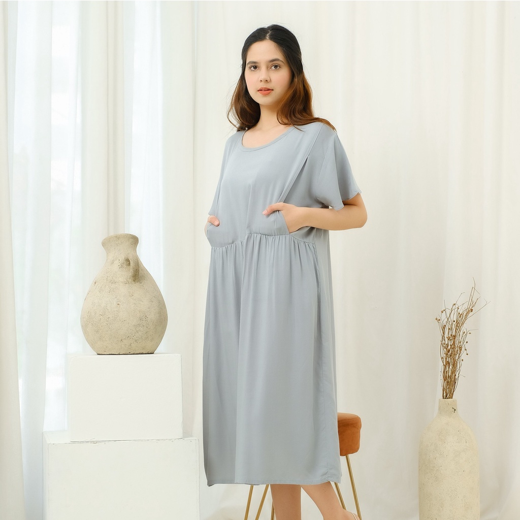 Fleur Plain Daster Busui Friendly / Nursing Dress Bukaan Samping | Baju Menyusui Katun Rayon