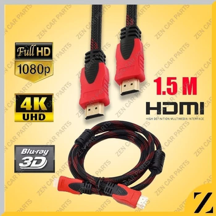 Kabel HDMI To HDMI 1,5 m 1,5m 1.5 Meter Laptop Ke TV CCTV Nylon Serat Jaring PS 3 4 3D 1080P V1.4 Male Cowok