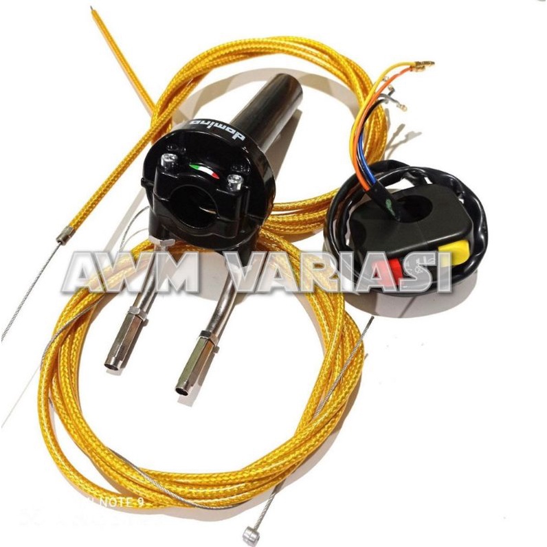 selongsong gas domino plus 2 kabel gold gas serat carbon 190cm +saklar domino universal semua motor