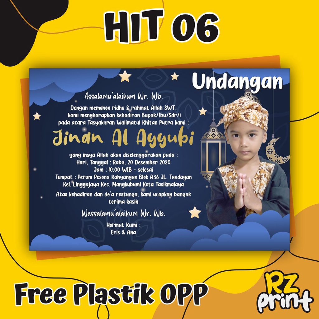 Undangan khitan / undangan tasyakuran khitan / khitanan / sunatan / desain custom murah