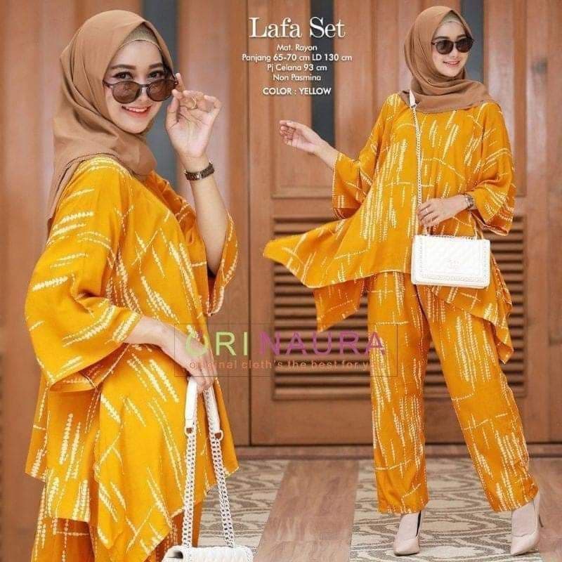 Lafa Set Jumbo - One Set Jumbo Waka Waka LAFA SET Setelan Wanita Rayon Premium  Set Celana Panjang Tie Dye Kekinian LD 120 cm