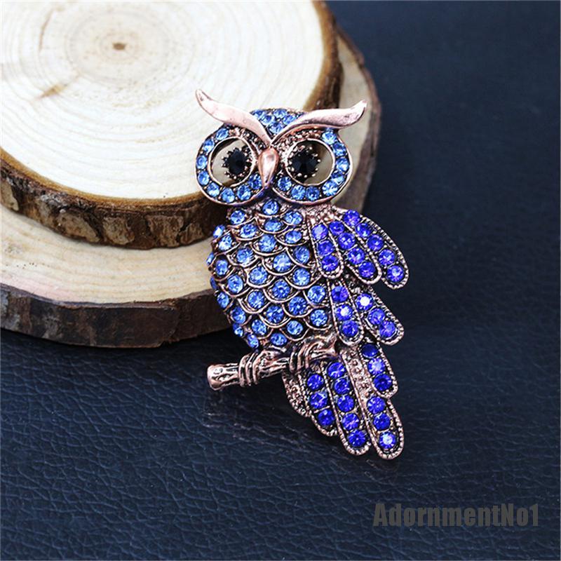 (Adornmentno1) Bros Pin Bentuk Burung Hantu Aksen Berlian Imitasi Gaya Vintage Untuk Wanita