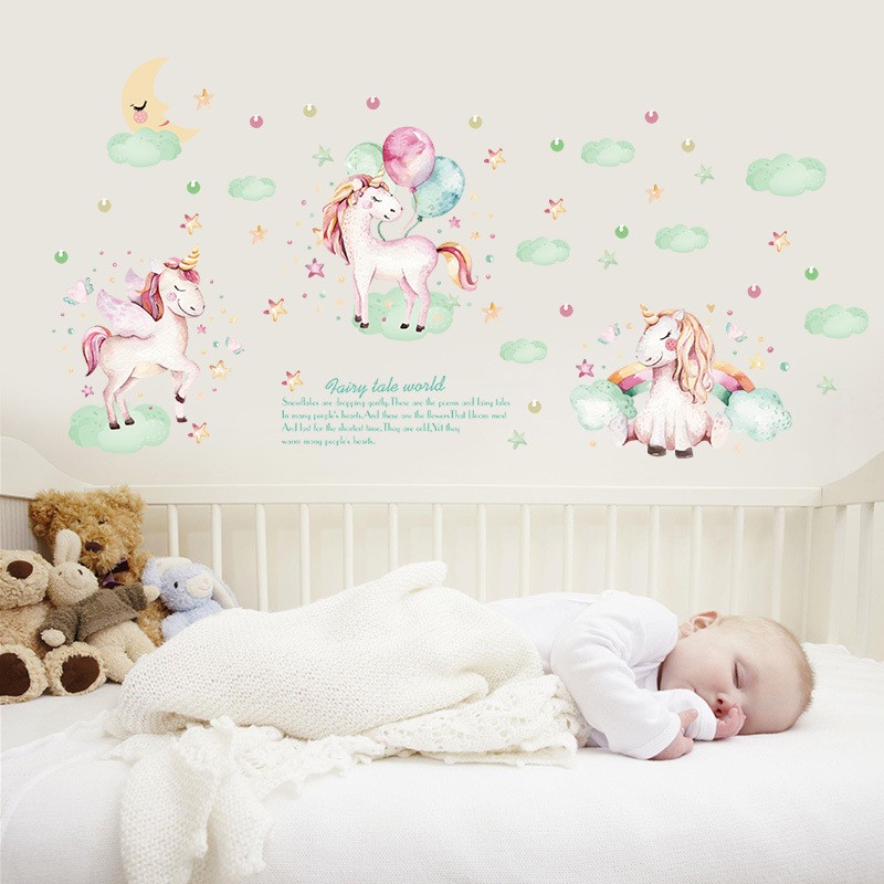 Reliza Wall Sticker Kuda Kartun Bulan Awan Stiker Dinding LDR