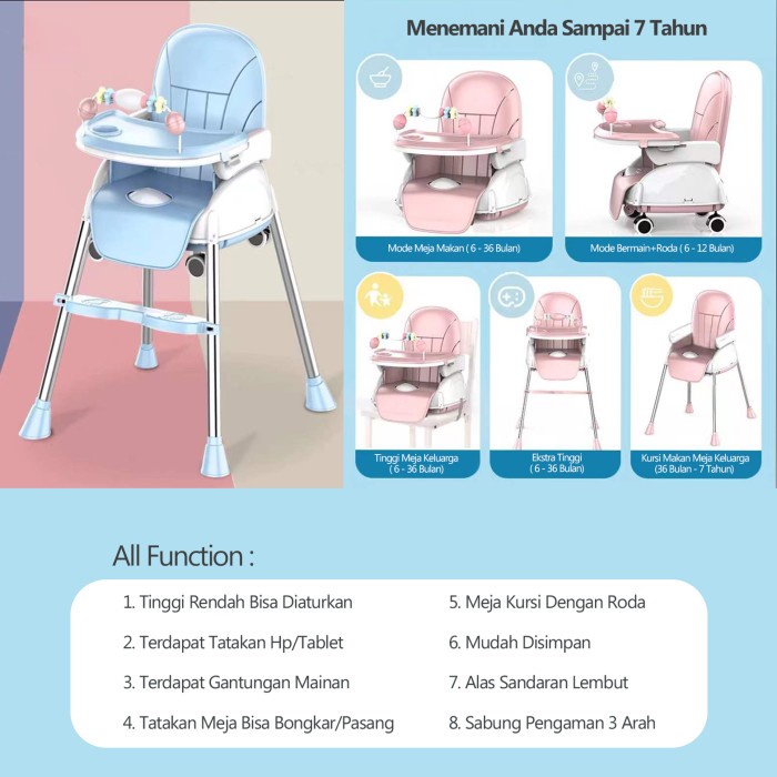 Kursi Makan Bayi / Kursi makan bayi Space Baby / Kursi makan bayi Lipat / Baby chair Kursi Makan Bayi / Baby chair / Baby Chair bisa dipisah 6~36 bulan warna biru...