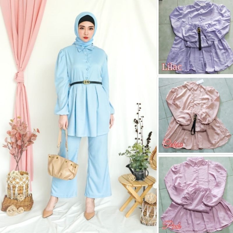 SETELAN CELANA POLOS FREE BELT PAKAIAN WANITA KANTOR SETCEL ONESET