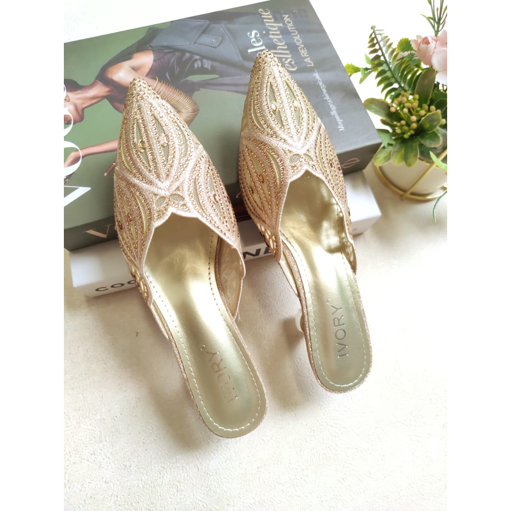 IVORY Sepatu Heels Mules Pesta Glitter X28-234