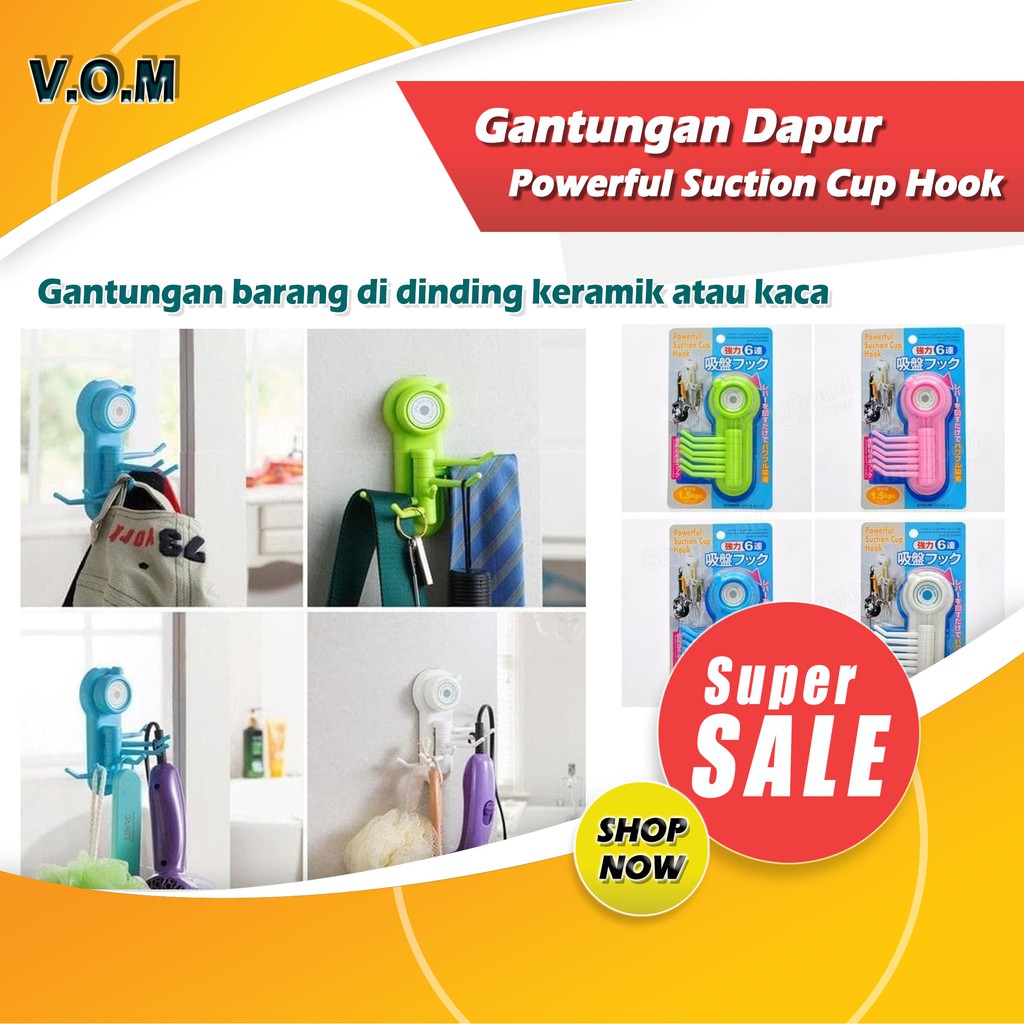 VOM-Gantungan Dapur Powerful Suction Cup Hook / Gantungan Barang 0554