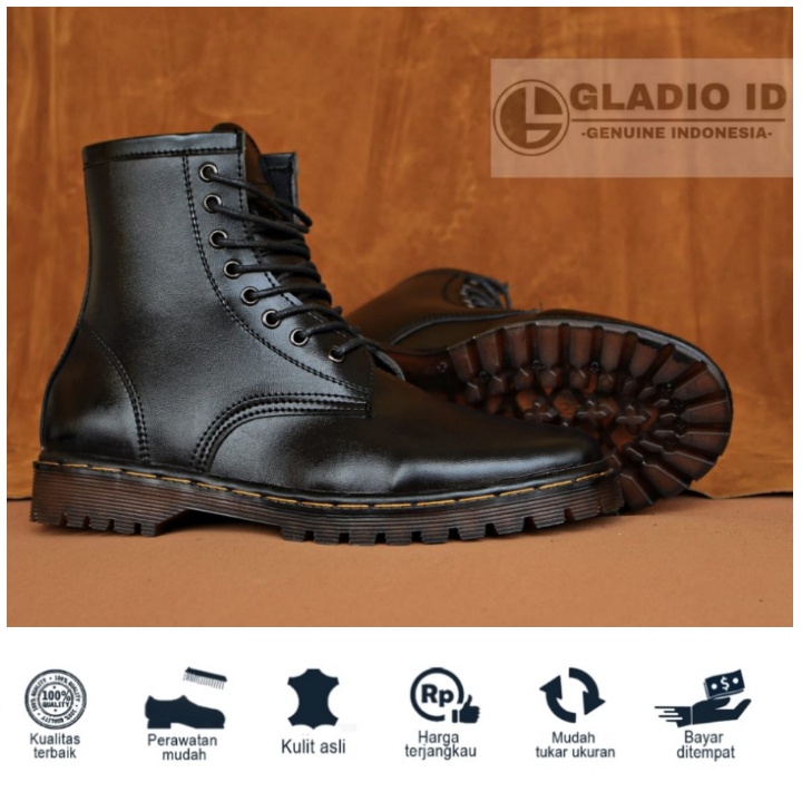Shinichi X Gladio - Sepatu boots pria clasic venus original brands mirip dr martens warna hitam 8 ho