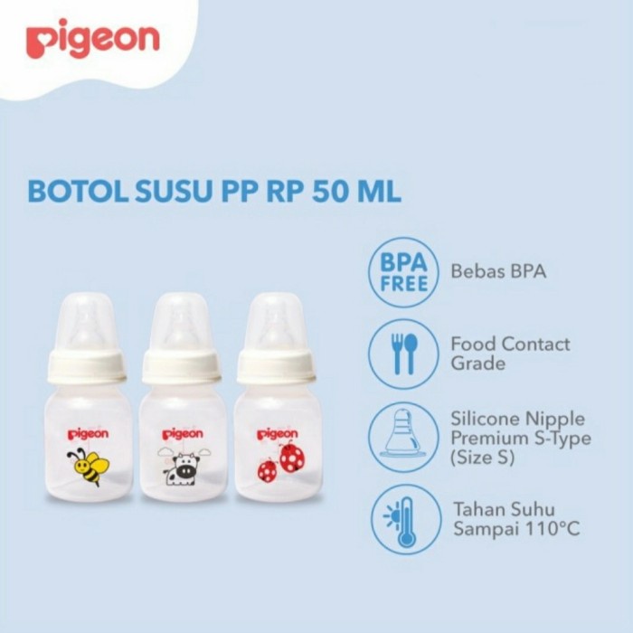 PIGEON Paket Beli 2 Gratis 1 Botol PP 50ml Nipple Peristaltic Dot Bayi