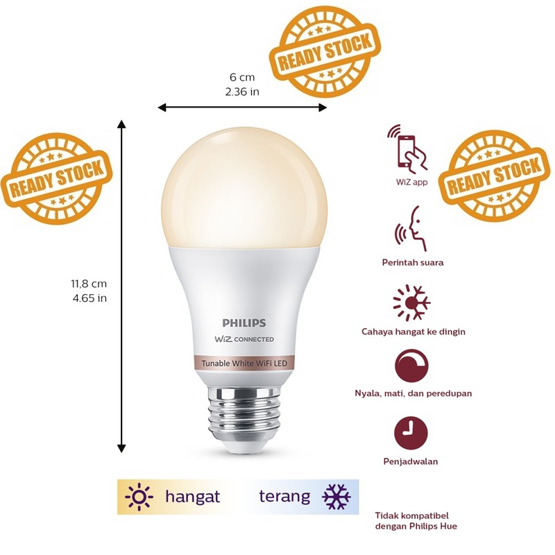 Lampu Philips Smart Wifi LED 9 W Watt Putih Kuning - Wi-Fi Tunable White 9Watt - Original Bergaransi