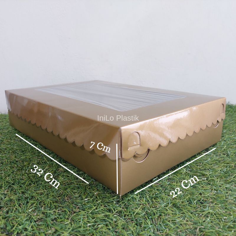 @10pcs Box / Dus / Kotak Kue Hampers Emas Gold 22x32x7 cm / Dus Gold KM Kaca