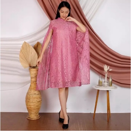 Baju Dress Brukat Wanita Dewasa Pesta Kondangan Modern Kekinian Terbaru 2021 Bhan Brokat Ld 92 Fit M