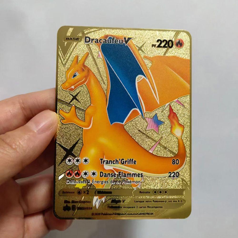 LANFY 1pc Pokemon Cards Children Gift Pikachu Golden Card Game Card Birthday Gifts Game Arceus Vmax Trading Collection Cards Trading Battle Display Metal DIY Card