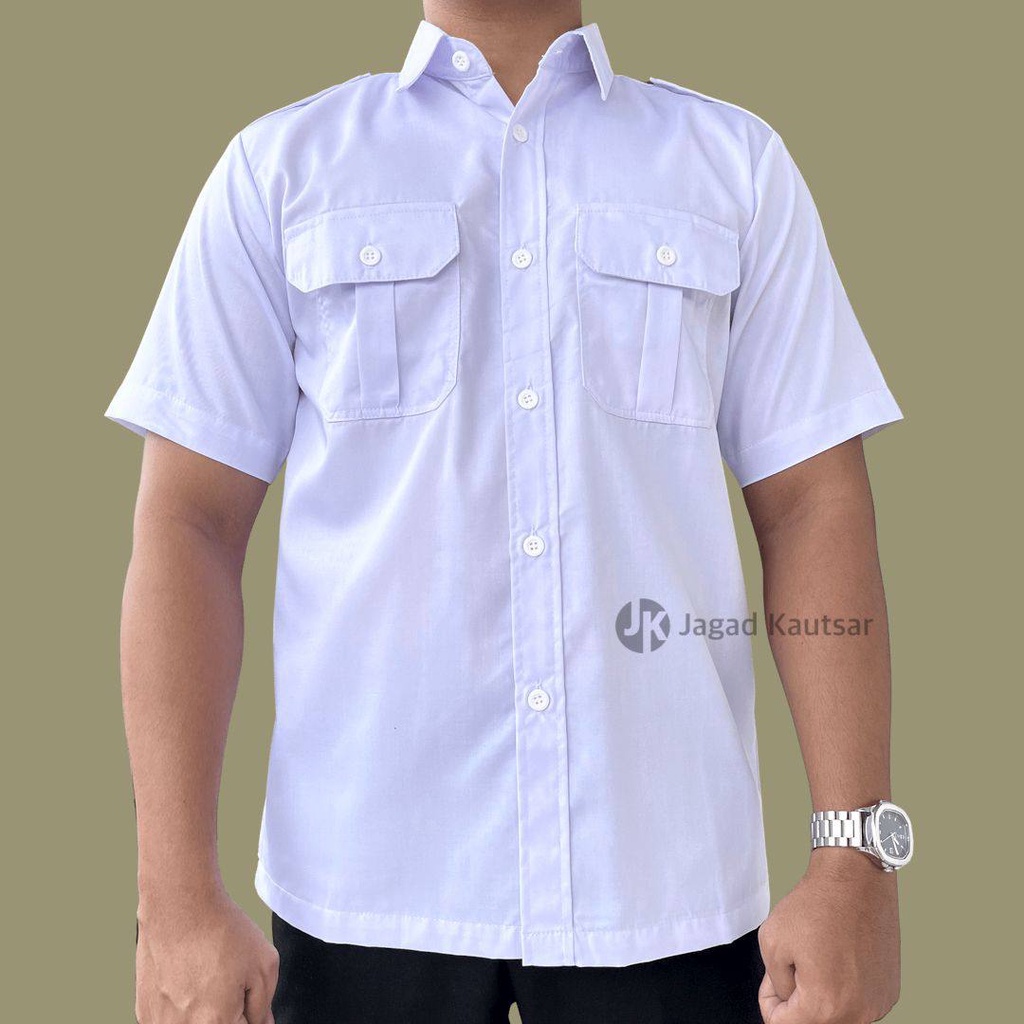 Seragam Putih Pendek PNS Pria, Baju PNS, Kemeja Putih PDH