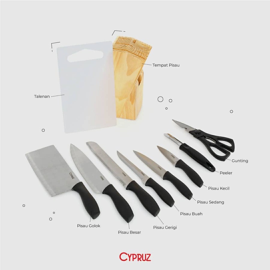 CYPRUZ Pisau Set 10 Pcs Premium Knife Set PU 0525