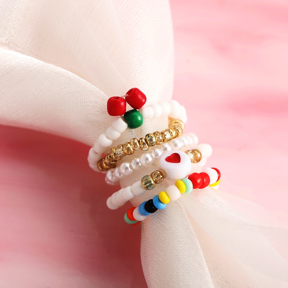 Colorful Rice Beads Rings Set Pearl Love Handmade Beaded Ring