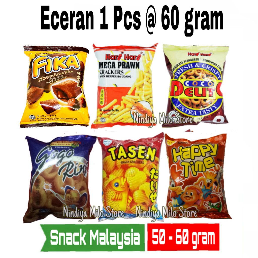 

Snack Malaysia Tasen, Happy Time, Gogo Ring, Mega Prawn, Coco Delit