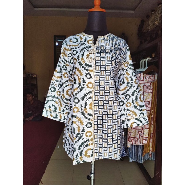 tey-17 Batik wanita ASJ SA HRB026 Kenongo Kemeja Tosca Pendek-SHIBORI IJO