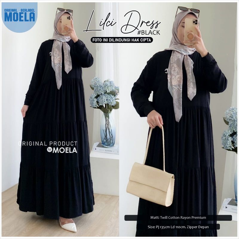 zeta dress posan dress Lilci dress ori Moela dress Hitam polos