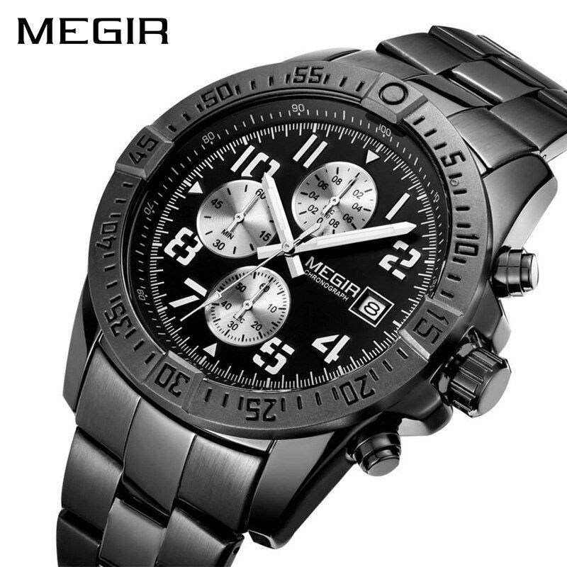 CURRENOS â„¢ â€¢ MEGIR 2030 Jam Tangan Pria Tali Stainless Steel Crono