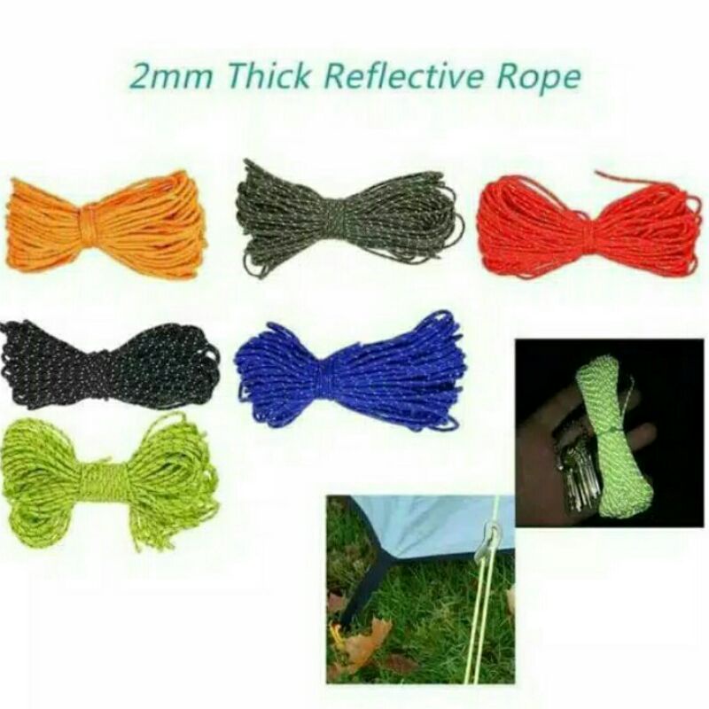 Tali Prusik Reflektif 2mm Reflective Memantulkan Cahaya Paracord Rope Guyline Pasak Tenda Camping Ou