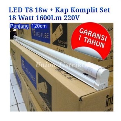 Lampu TL T8 LED 18 Watt 1 Set komplit Putih 6500K 120cm Khusus Gosen/Grab