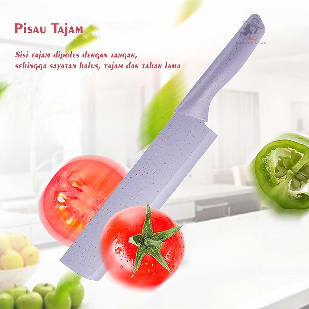 COD Set Pisau Dapur Warna Warni 6 Pcs in 1 Gunting Pisau Peeler Chef Knife-Pastel - J11