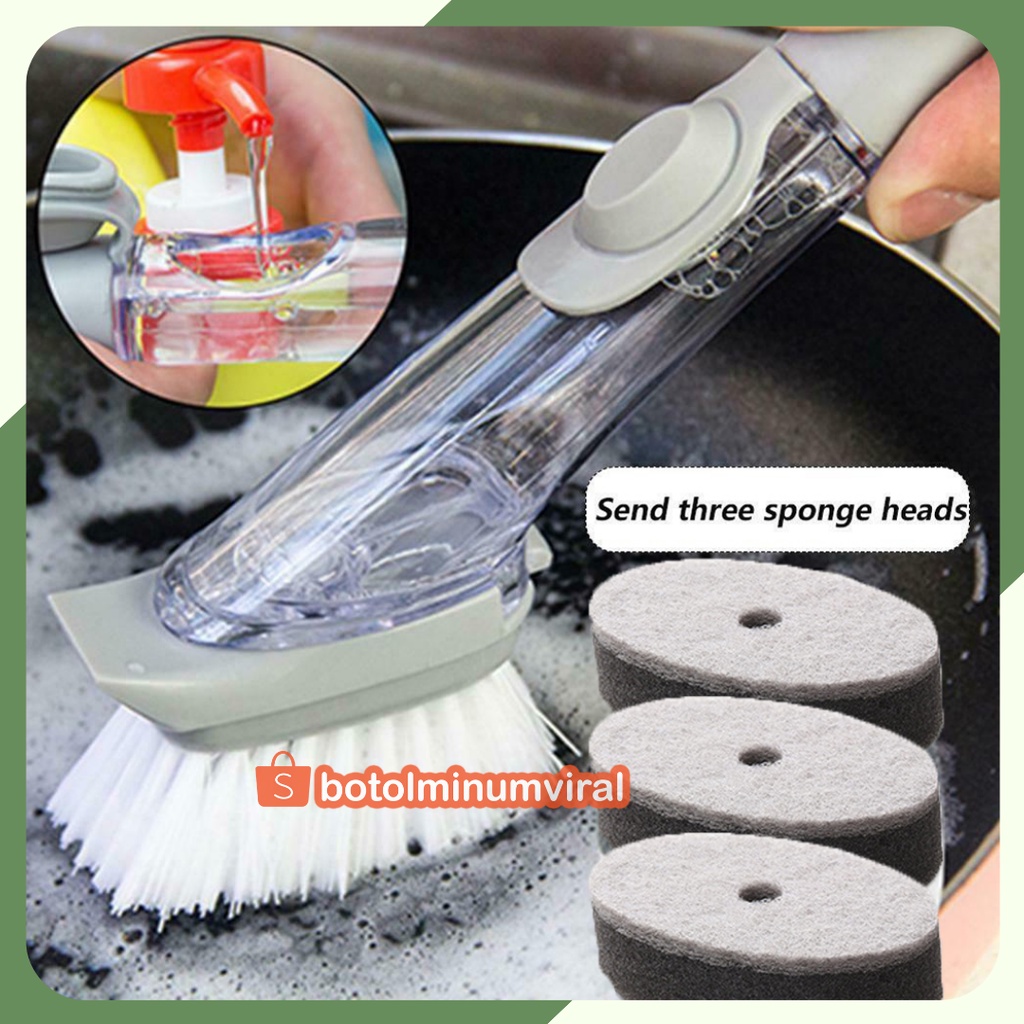 Sikat Cuci Piring Tongkat Cuci Piring Dispenser 2 in 1 Brush Sponge Premium